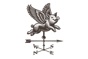 A flying pig weather vane - one of the images associated with The Cup Cafe