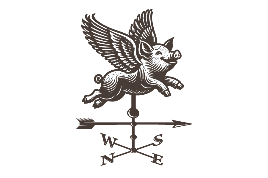 A flying pig weather vane - one of the images associated with The Cup Cafe